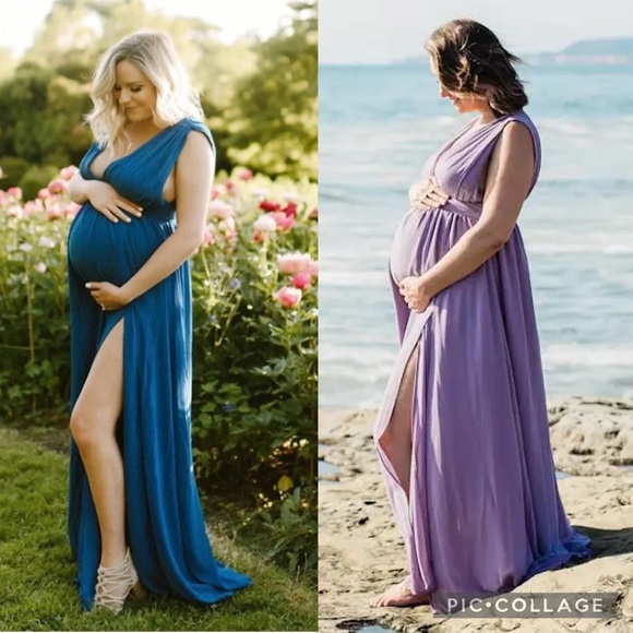 Lulu’s Blush Chiffon Pleated Bust Side Slit  Maxi Dress - Picture 8 of 11